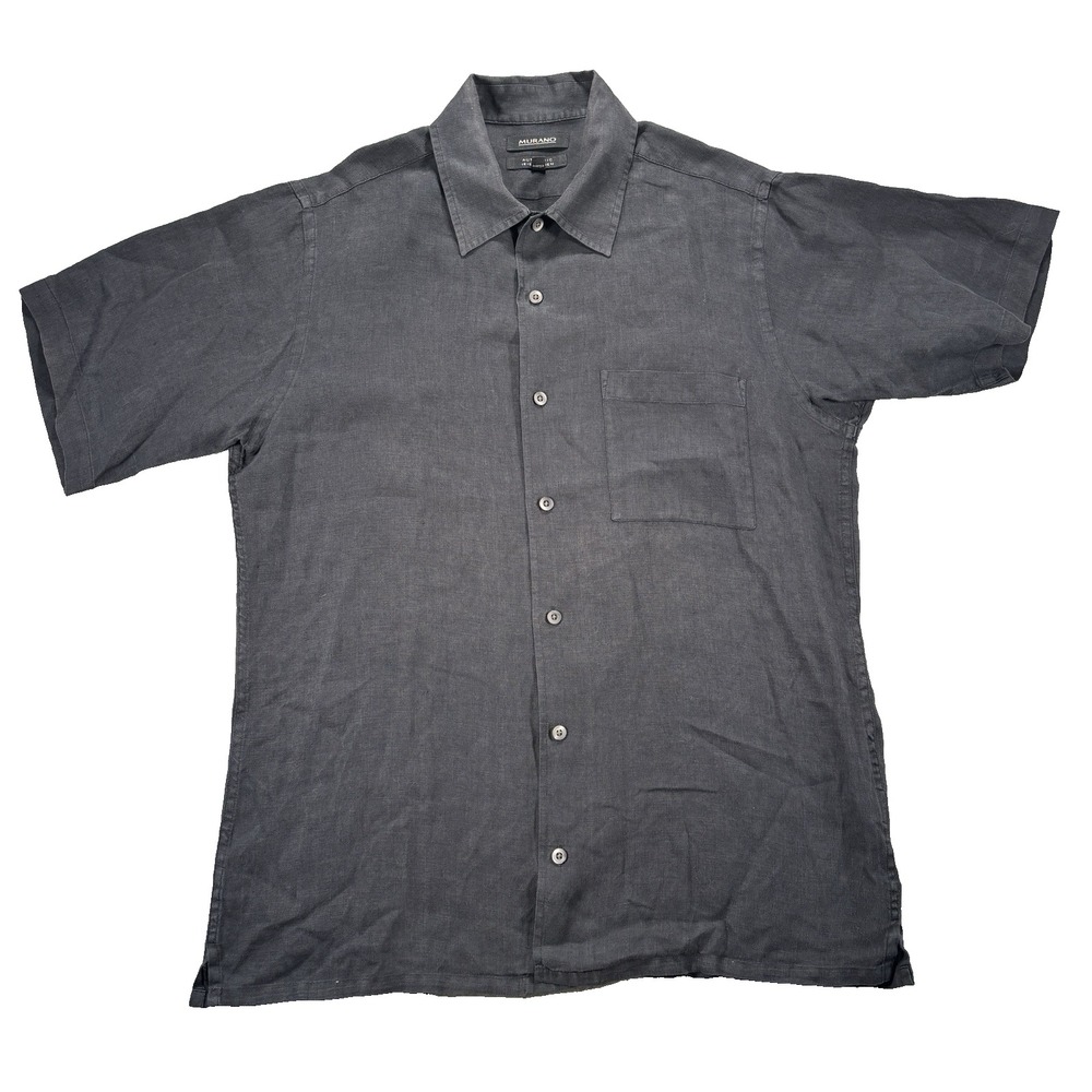 Murano Shirt Mens M Black Authentic Irish Linen Short Sleeve Button Up Casual